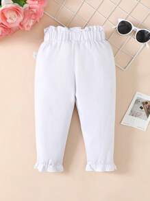Infant Girls' Cute Paper Bag Waist Button Detail Long Pants - White - View 2