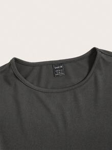 SHEIN BASICS Round Neck Long Sleeve Cropped T-Shirt - Grey - View 4