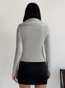 RueChic Ladies' Slim-fit Sweater With Fur Collar - Grey - View 2