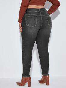 SHEIN SXY Kích thước lớn Nước Rửa Quần jean ôm - Xám - Xem 2