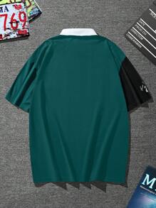 Manfinity Hypemode Camiseta De Polo Para Hombres De Ajuste Holgado Con Estampado De Letras Y Mangas Cortas De Color Contrastante