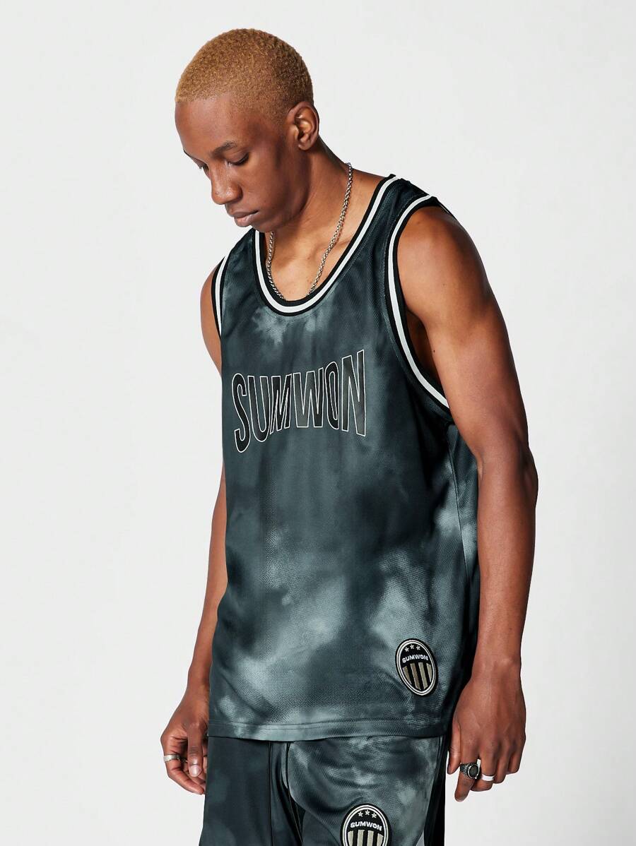 SUMWON Basketball Tank With All Over Print and Front Print - Dark Green - View 1
