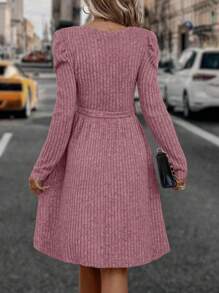 EMERY ROSE 泡泡袖綁帶高領包裝連衣裙 - 粉色 - 查看 2