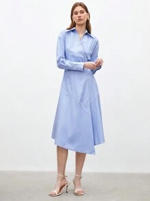 BizChic Của phụ nữ Sọc Cổ áo sơ mi Đầm - Xanh và trắng - Xem 3
