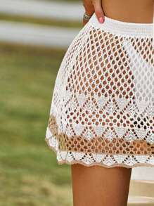 SHEIN Swim Summer Beach Color Blocking Crochet Cover Up Set, No Underwear Included