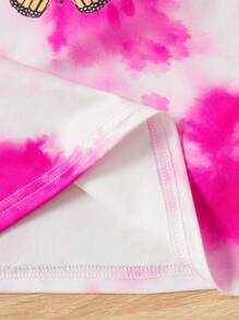 Little Girls' Knitted Dip-Dye Butterfly Pattern Tank Top And Woven Solid Color Overalls Two-Piece Set - Khaki - View 3