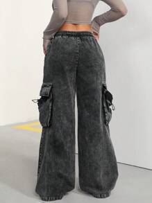 SHEIN ICON 闊腿工裝褲 - 灰色 - 查看 5