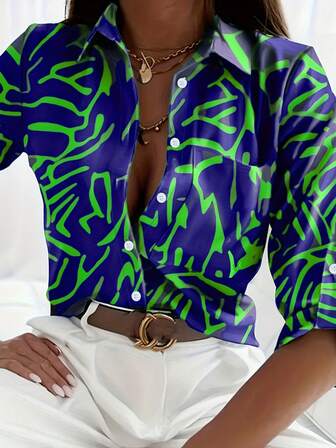 Pełny Nadruk Długi Rękaw Koszula , Wiosna/lato