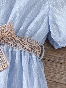 青少女甜美蕾絲v領,網細節洋裝