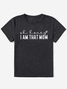 SHEIN EZwear 口號印花短袖t恤 - 深灰色 - 查看 3