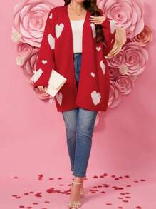 SHEIN LUNE Cárdigan de mujer de talla grande con patrón de amor