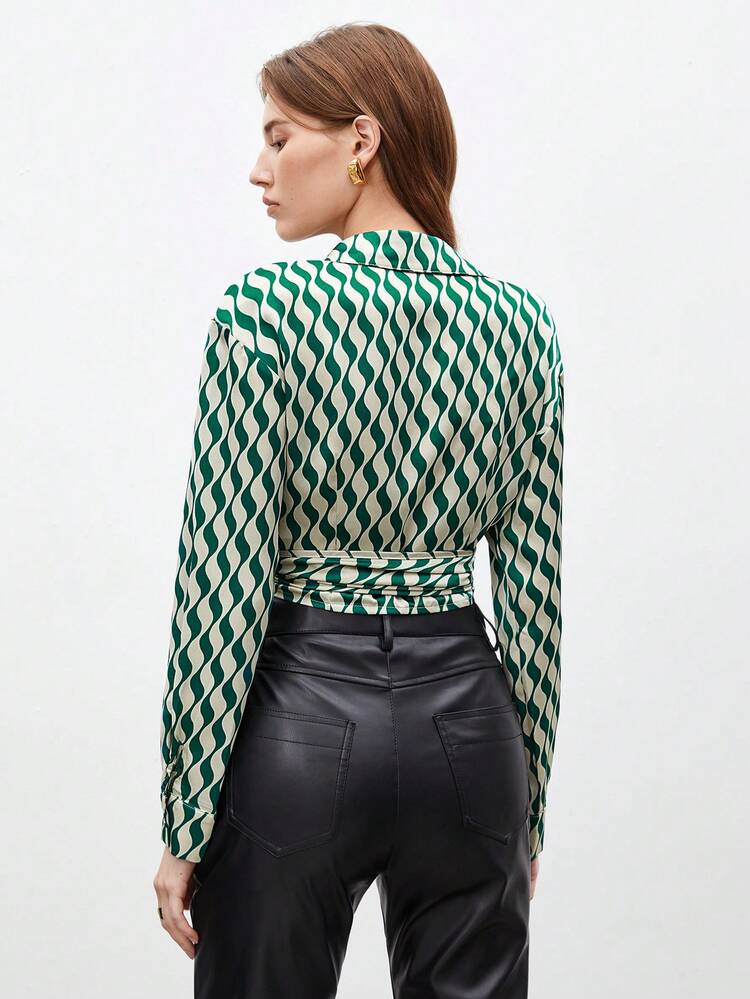 Women'S All-Over Printed Knot Front Shirt