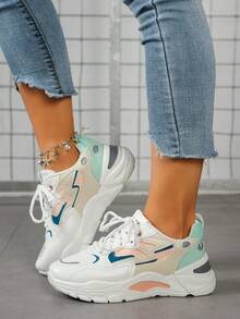 Breathable Korean Style Sporty Casual White Shoes - Blue and White - View 1