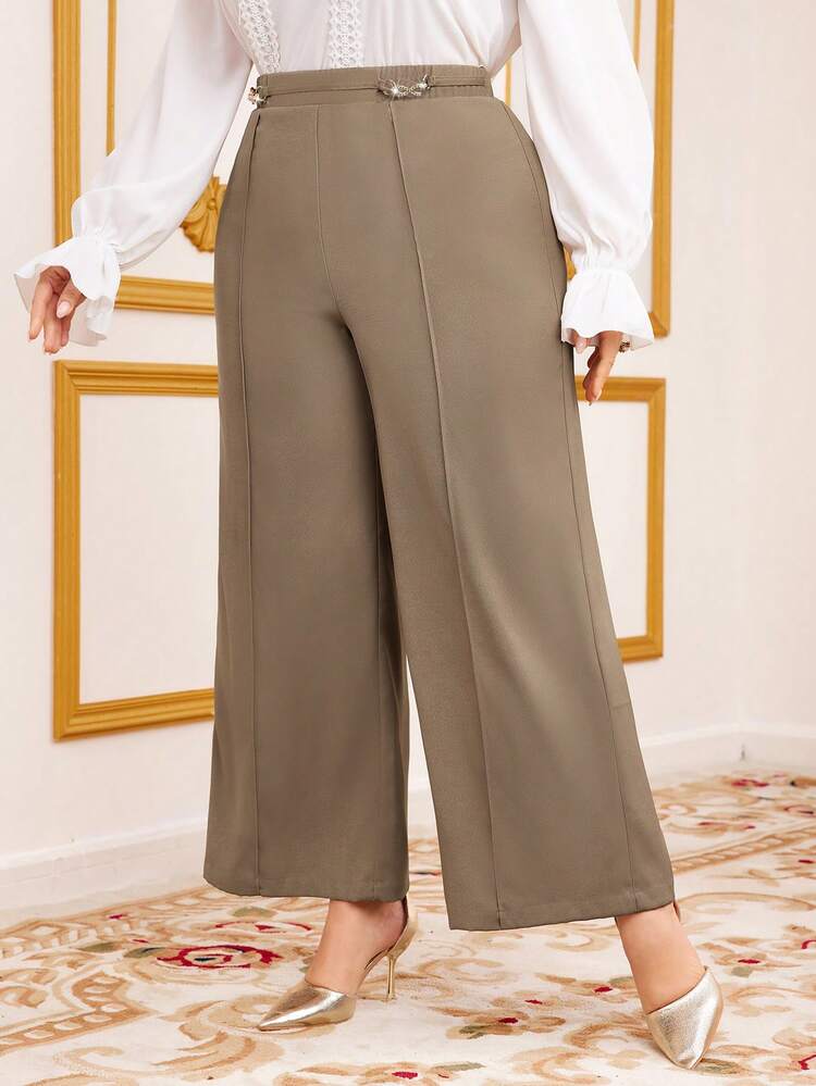 Plus Size Women'S Wide-Leg Pants With Rhinestone Decoration