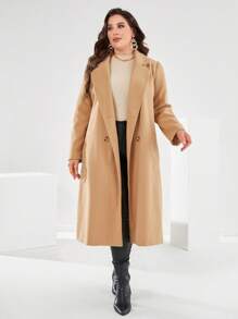 Mulvari Abrigo de cuello con solapa de doble botonadura - Caqui - Ver 3