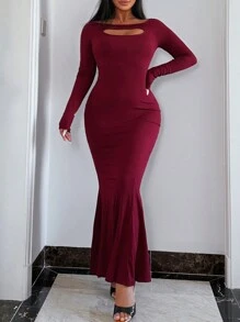 Allurite Cut-Out Front Slim Fit Bodycon Dress - Burgundy - View 3