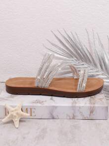 Sandalias Planas Para Mujeres - Plateado - Ver 4