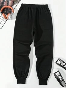 Manfinity Dauomo Men's Smiling Face Printed Drawstring Waist Jogger Pants, For Rave, Back To School