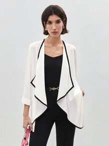 BizChic Women'S Contrast Trim Open Front Blazer - Black and White - View 5