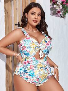 Swim Mod Kích thước lớn Của phụ nữ Hoa In Cắt ra Monokini Đồ bơi Lễ hội hóa trang - Nhiều màu - Xem 3