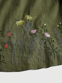 ROMWE 女式春夏花卉印花 V 领喇叭袖优雅连衣裙 - 軍綠色 - 查看 3