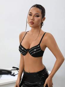 SHEIN ICON Y2k Summer Diamante Decoration Clubwear Camisole Black Crop Women Top - Black - View 4