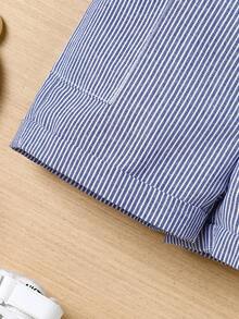 SHEIN Baby Boys' Striped Overall Shorts With Braces - Blue - View 5