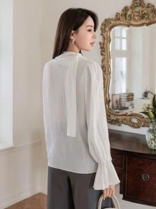 DAZY Tie-Neck Flare Sleeve Blouse,Fall Clothes