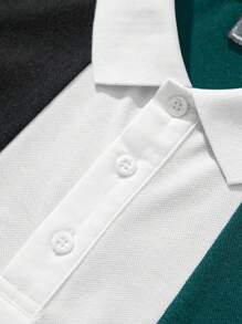 Manfinity Hypemode Camiseta De Polo Para Hombres De Ajuste Holgado Con Estampado De Letras Y Mangas Cortas De Color Contrastante