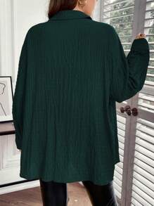 SHEIN Unity Camisa de manga larga con hombros caídos para mujer de talla grande - Verde Oscuro - Ver 2