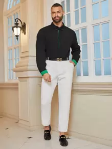 Manfinity Homme Kích thước lớn Nam Khối màu Tay áo dài Áo sơ mi - màu đen - Xem 3