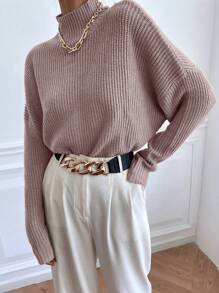 SHEIN Frenchy 女士半高領寬鬆毛衣 - 藕粉色 - 查看 3