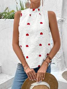 Breezaya Sleeveless Shirt With Heart Pattern - White - View 6