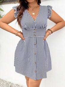 SHEIN Frenchy Boho A-Linie Sommerkleid für große Größen, gestreift mit kurzen Ärmeln, A-Linie Damenkleid