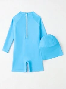 Em bé Con trai Lá thư & Cá mập Cartoon In Đồ bơi một mảnh - Màu xanh lam - Xem 2