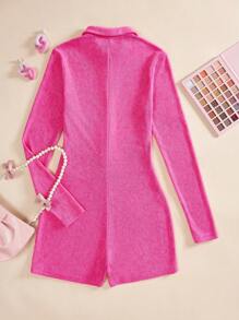 SHEIN EZwear Quý cô Màu thuần Nút phía trước Romper - Màu Hồng Tươi - Xem 2