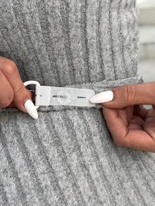 SHEIN 孕婦優雅無袖圓領修身可調腰帶兩件套裝,適用於上班通勤 - 灰色 - 查看 3