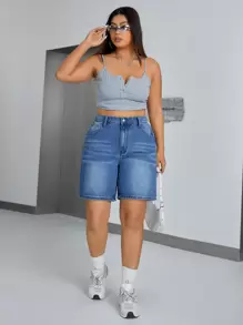 SHEIN ICON Pantalones Cortos De Mezclilla De Talla Grande