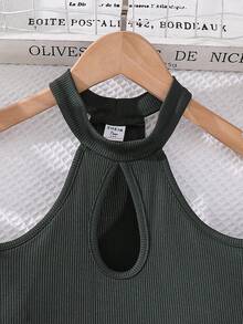 少女針織舒適露肩連衣裙 - 軍綠色 - 查看 5