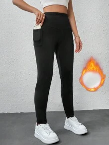 SHEIN Essnce Thick & Warm Inner Lined High Waist Leggings - Black - View 1