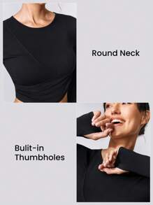 GLOWMODE Ribbed Modal Wrap Cropped Shirred Long-Sleeve Top - Black - View 4