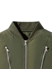 Men's Baseball Collar Green Padded Coat - Green - View 5