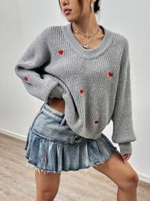 Flirla Geborduurde hartjes Oversized Truien