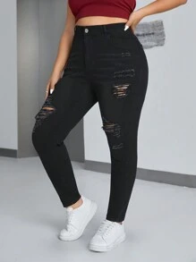 SHEIN ICON Plus Size Skinny Ripped Jeans