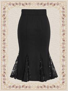 Vintamour Váy ôm sát viền ren cổ điển thanh lịch dành cho nữ có viền nàng tiên cá cho ngày lễ tình nhân, thích hợp cho mọi mùa Quần áo mùa hè Váy ren dự tiệc - màu đen - Xem 4