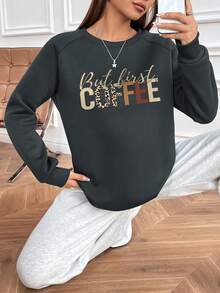 SHEIN LUNE 女士口號印花圓領運動衫 - 灰色 - 查看 6