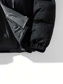 Men's Zipper Front Two-In-One Hooded Padded Coat - Black - View 5