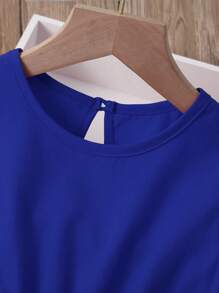 SHEIN Vestido de niña con mangas de capucha y unicolor - Azul Marino - Ver 3