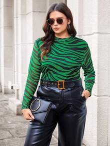 BizChic 大碼女性斑馬紋T恤 - 綠色 - 查看 4