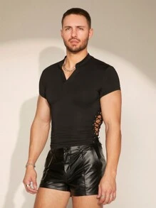 FeverCity 男士襯扣側開叉短袖針織休閒polo衫 - 黑色 - 查看 2